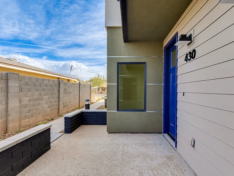 Front door and private patio area