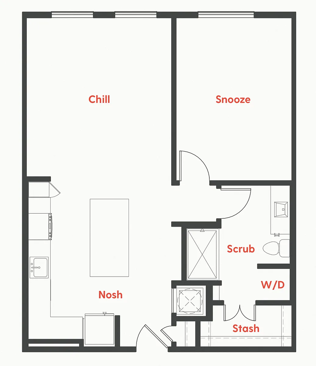 Floor plan A2A 1Bed/1Bath