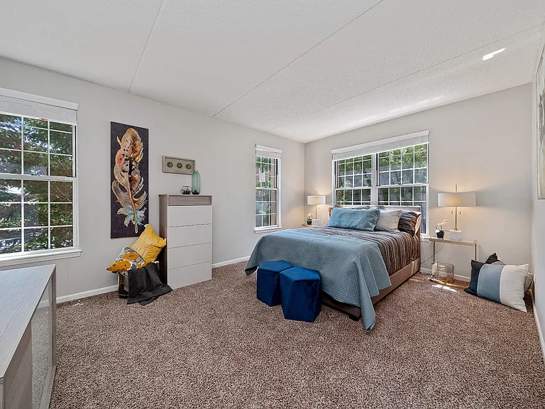 Bedroom with plush carpet and peaceful ambiance