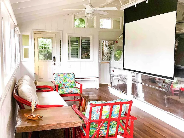Living room with projector screen