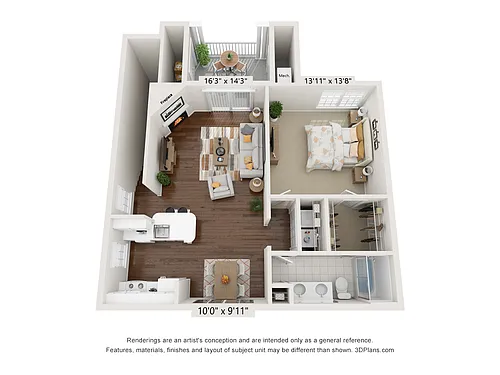 Floor plan Hen Two -- 1 Bed 1 Bath 2nd floor