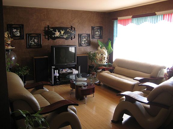 Living room with bamboo floors.