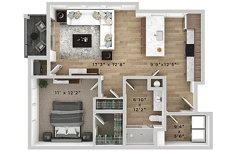 Floor plan 1 Bedroom/1 Bathroom - NEW CONSTRUCTION
