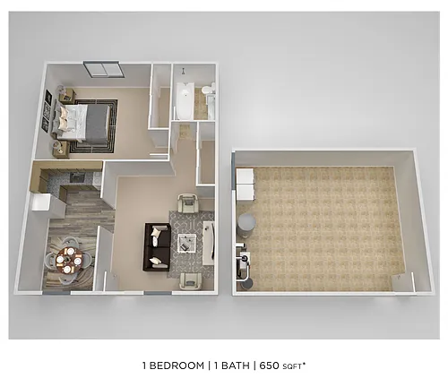 Floor plan One Bedroom - 650 sqft