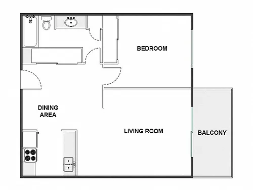Floor plan 1 Bed / 1 Bath: Type D
