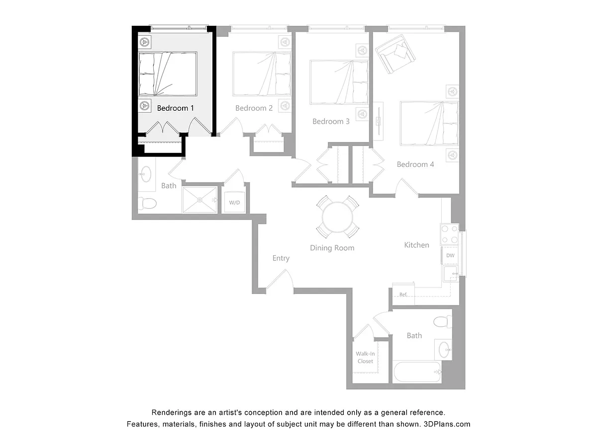 Floor plan Furnished Room in a 4 Bedroom 2 Bathroom (C1)
