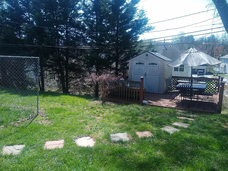 Shed and deck in the back yard