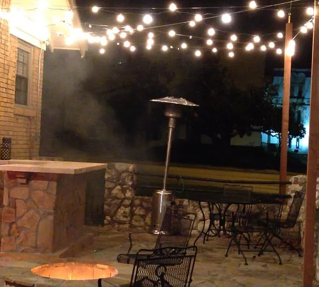 Flagstone patio at night