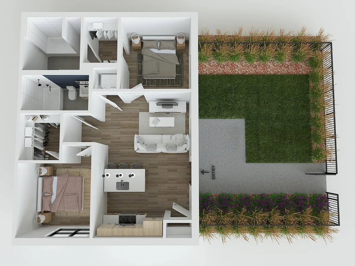 Floor plan 2BR/2BA - Elisabeth