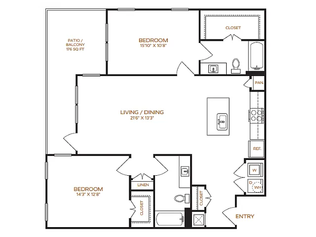 Floor plan 2 Bed, 2 Bath F