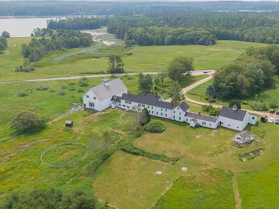 Looking south with wiffleball field in foreground; Harpswell Sound in background