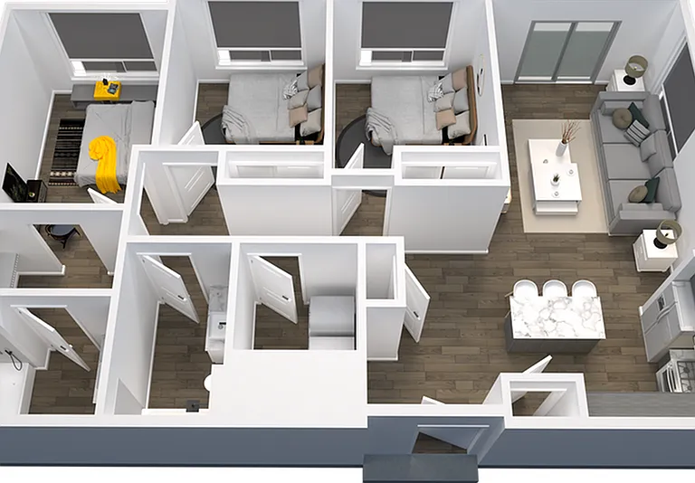 Step into this inviting apartment layout, perfect for comfortable living and entertaining. Step into this inviting apartment layout, perfect for comfortable living and entertaining.
