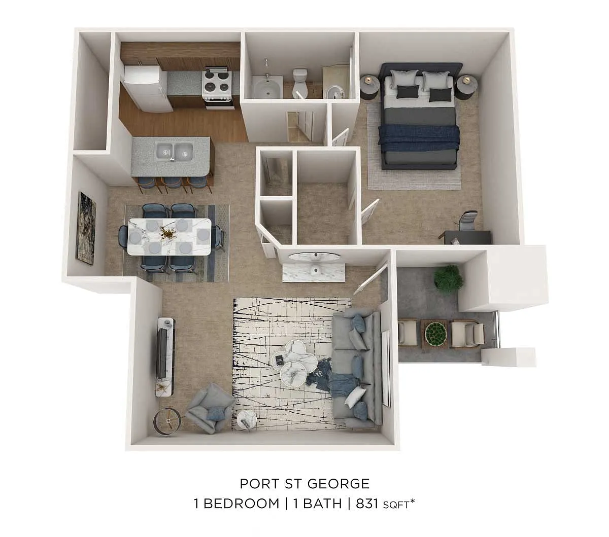 Floor plan One Bedroom-831 sqft