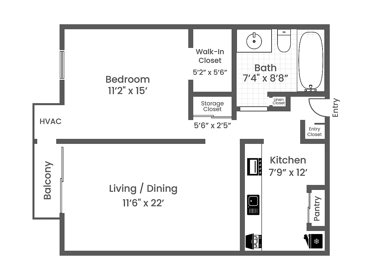Floor plan 1 Bed 1 Bath