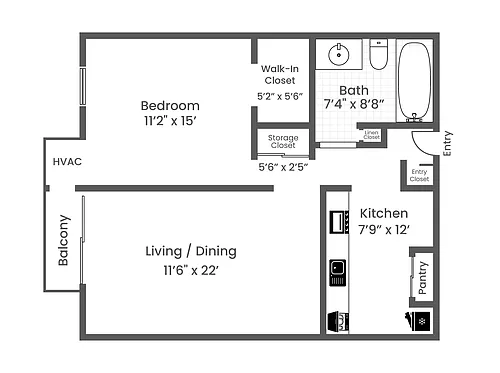 Floor plan 1 Bed 1 Bath