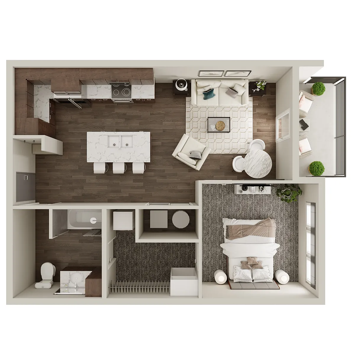 Floor plan 1 Bedroom, 1 Bathroom - 677-720 SF