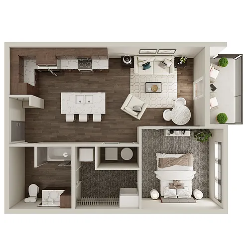 Floor plan 1 Bedroom, 1 Bathroom - 677-720 SF