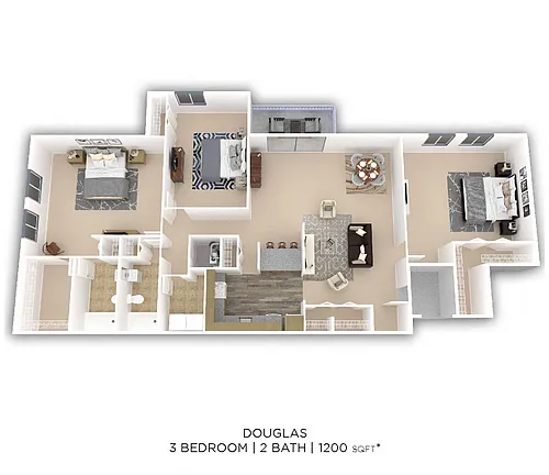 Floor plan Three Bedroom 2 Bath - 1,200 sqft