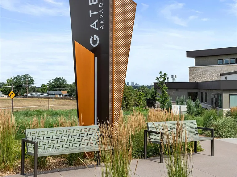 Community Entrance Sign with Modern Design and Benches