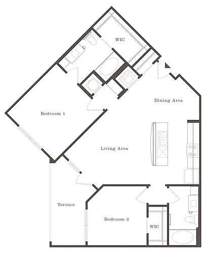 Floor plan HG - 2BR 2BA (1006 SF)