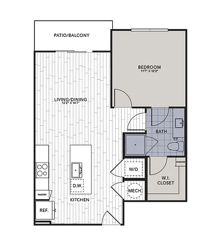 Floor plan A1.1 - One Bedroom, One Bathroom
