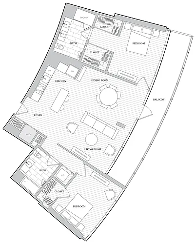Floor plan 2 Bed 2 Bath B2J