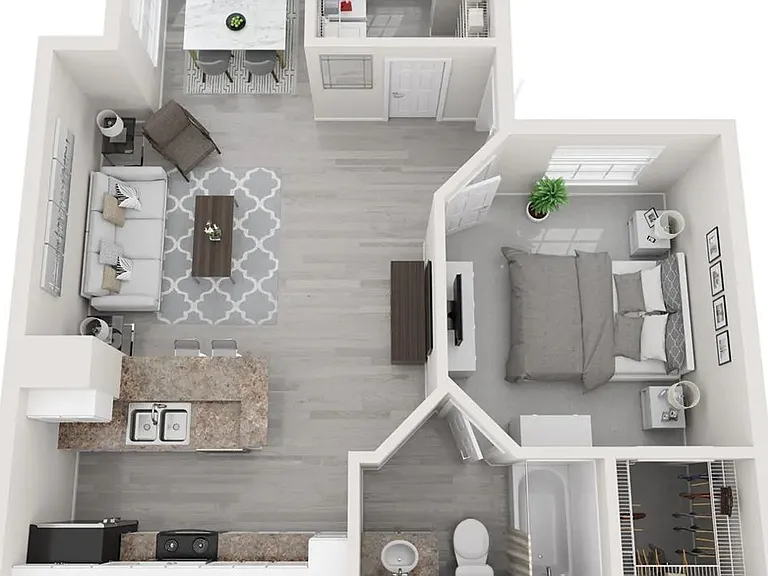 A 3D floor plan rendering of The Inlet.