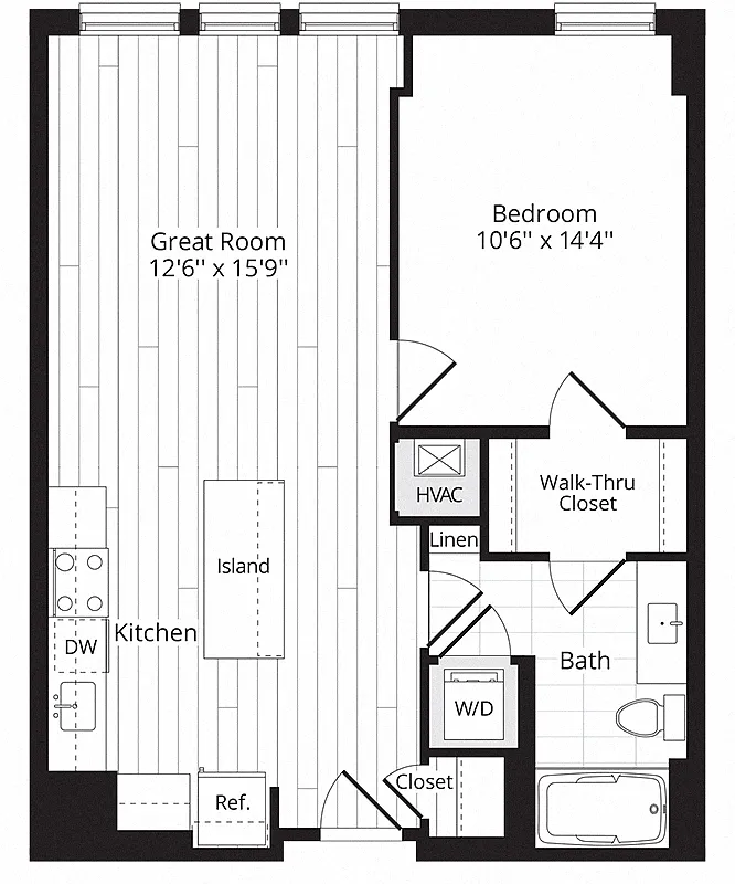 Floor plan 1 BR 1J