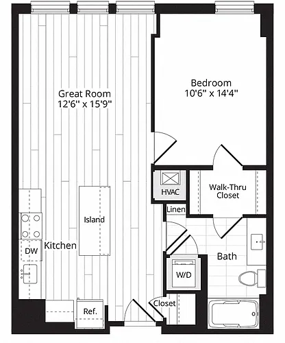 Floor plan 1 BR 1J