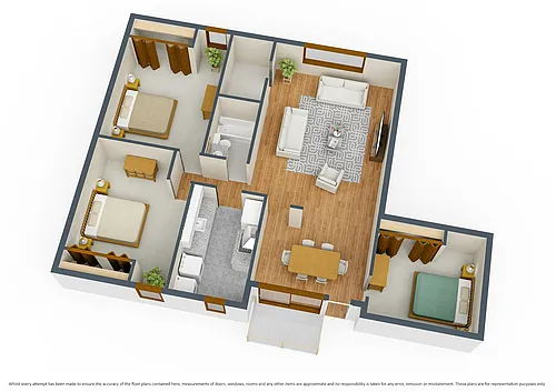 Floor plan 3 Bed, 1 Bath