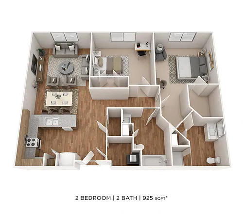 Floor plan Two Bedroom 2 Bath- 925 sqft