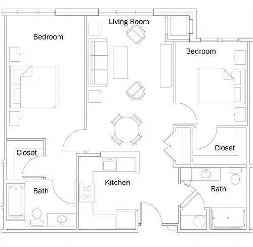 Floor plan Two Bedroom- 2B