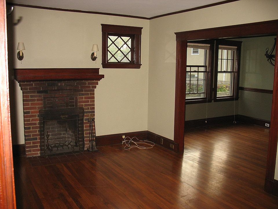 Living room with working fireplace.