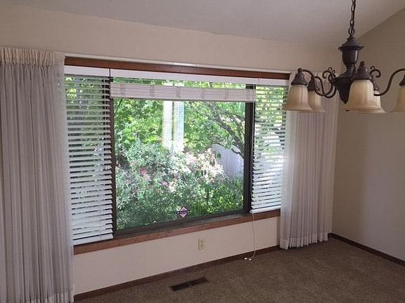Dining room with view of backyard