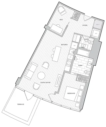 Floor plan 1 Bed 1 5 Bath Den B1 5DB