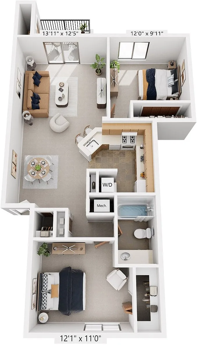 Floor plan Two Bedroom One Bath Stackable Washer/Dryer