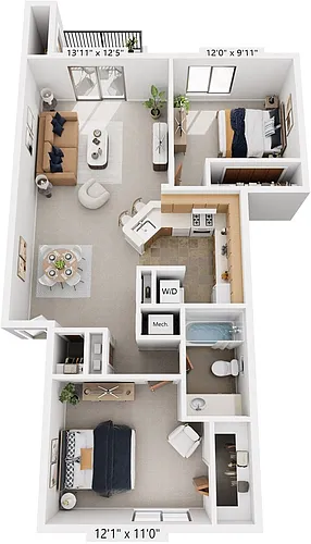 Floor plan Two Bedroom One Bath Stackable Washer/Dryer