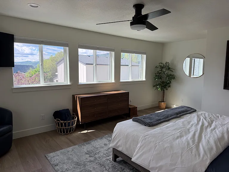 Upper level master bedroom with king bed