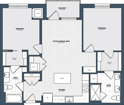Floor plan 2 Bed/2 Bath-B2-2