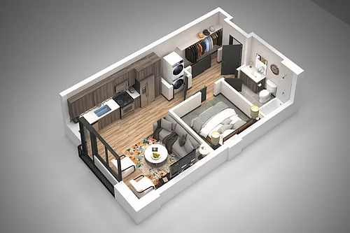 Floor plan Open One Bedroom/1 Bath