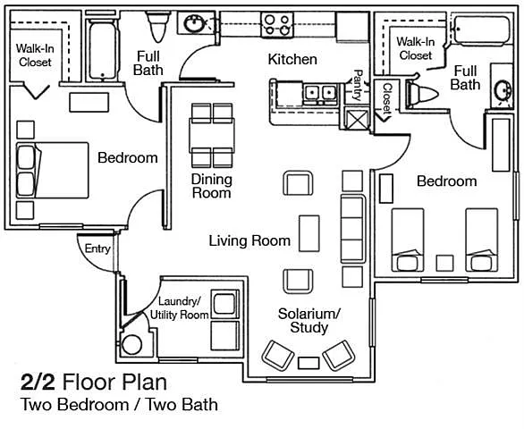 Floor plan Two Bedroom Two Bathroom 60%