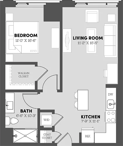 Floor plan 1 Bed/1 Bath-A3