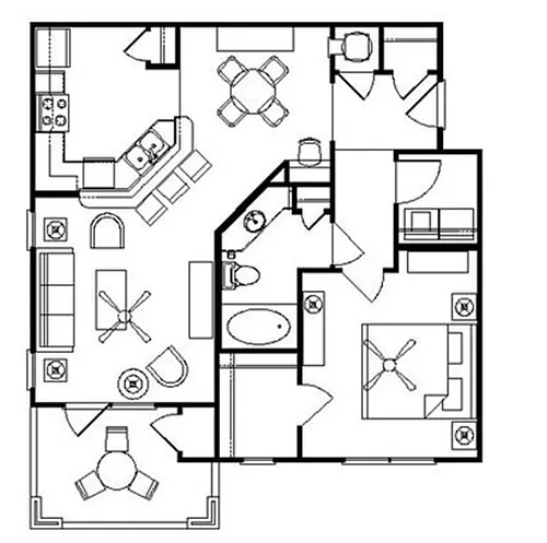 Floor plan One Bedroom with Patio