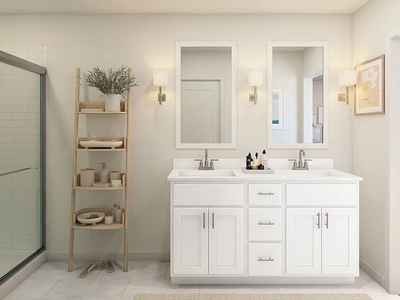 Primary bath with freestanding vanity - Artist Rendering
