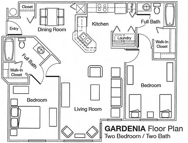 Floor plan Two Bedroom Two Bathroom 60%