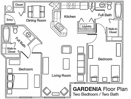 Floor plan Two Bedroom Two Bathroom 60%