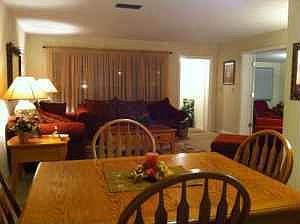 Dining area looking into living room