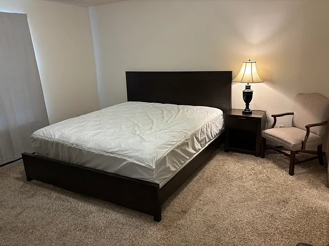 Master bedroom (13 x 13) with bath and walk in closet. (Shown with kiing-size bed)