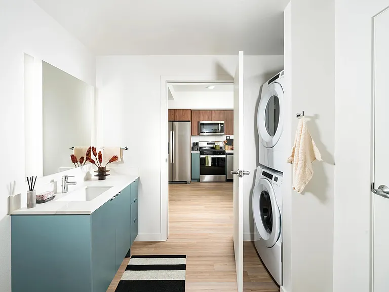 Enjoy the convenience of in-home full size washer and dryer.