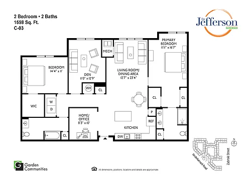 Floor plan $2.87/sq.ft. - C-03 Two Bedroom w/Den